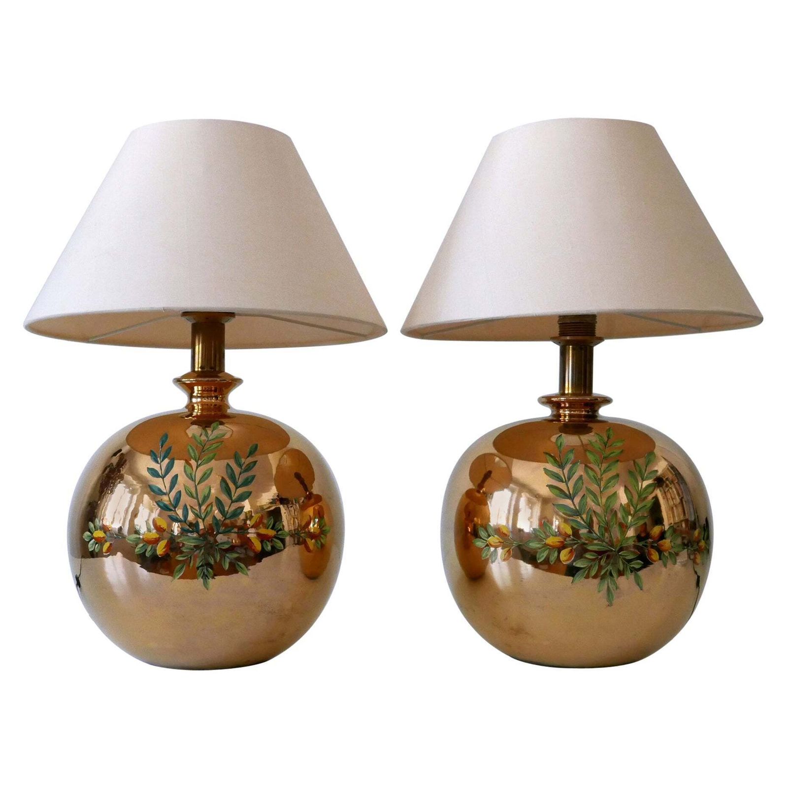Set Of Two Mid Century Modern Massive Brass Side Table Lamps By Arte Lumen 1970s