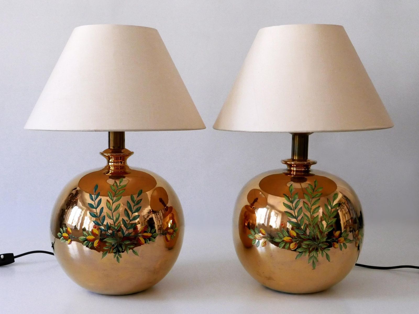 Set Of Two Mid Century Modern Massive Brass Side Table Lamps By Arte Lumen 1970s photo 2600.0