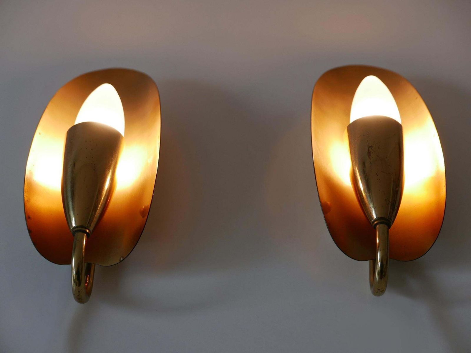 Set Of Two Lovely Mid Century Modern Brass Sconces Or Wall Lamps Germany 1950s photo buy
