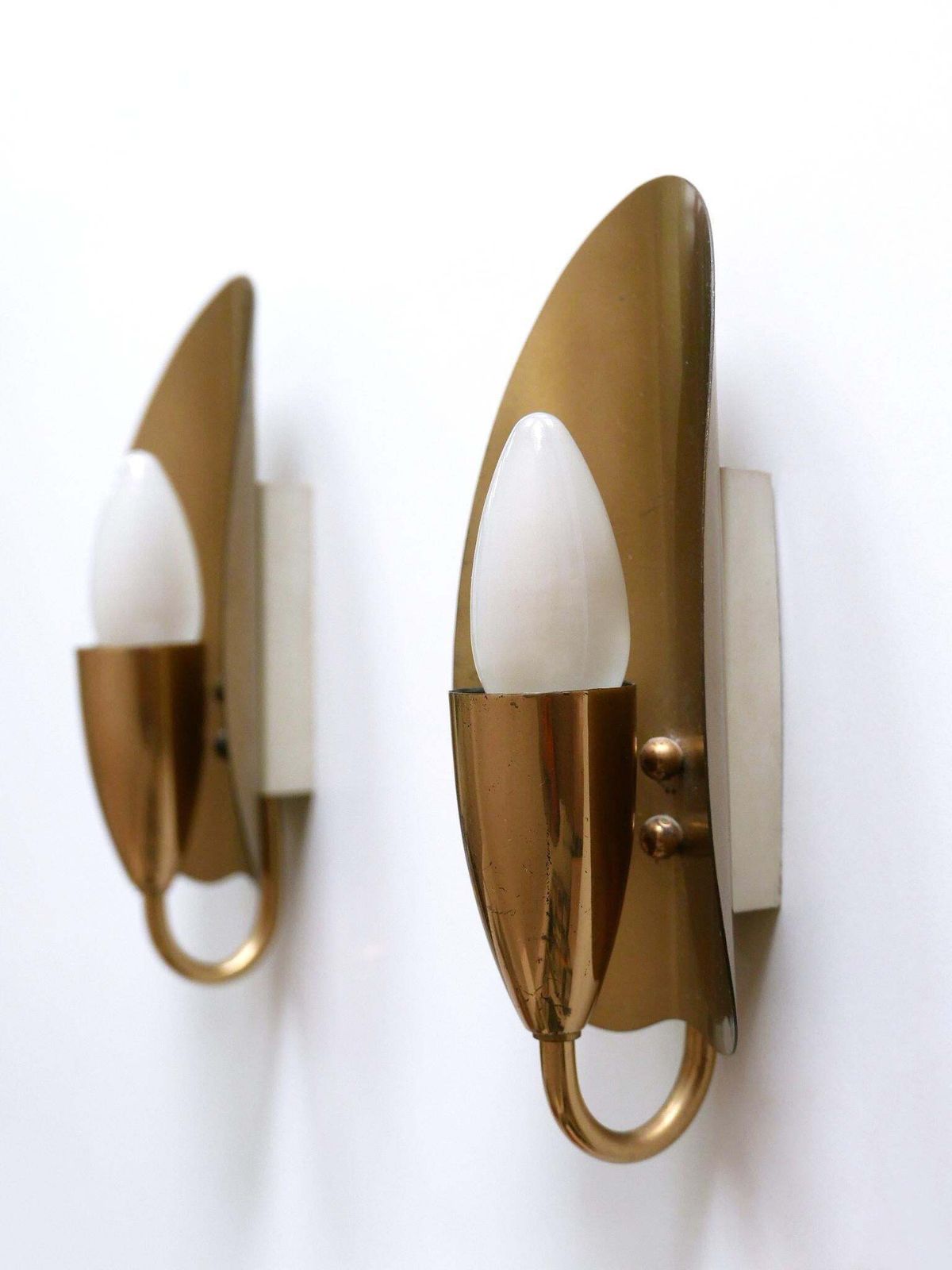 photo for sale Set Of Two Lovely Mid Century Modern Brass Sconces Or Wall Lamps Germany 1950s