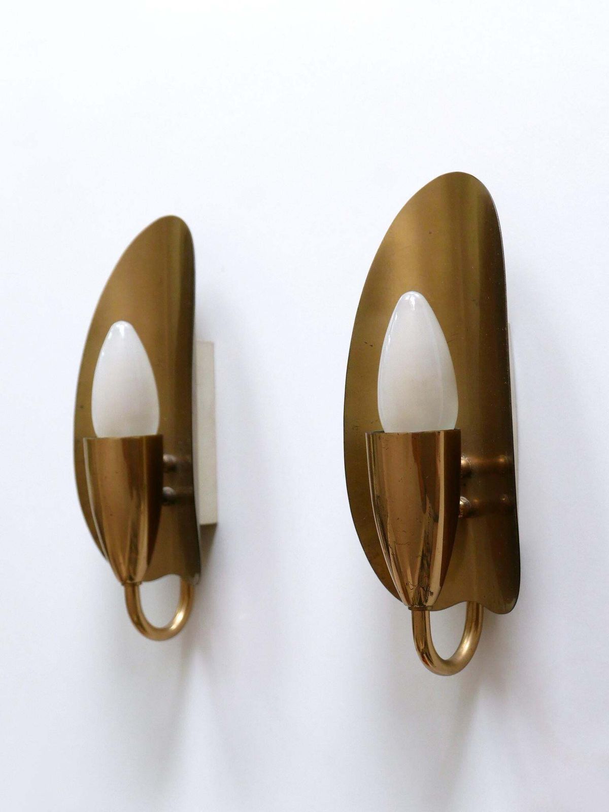 Lighting Set Of Two Lovely Mid Century Modern Brass Sconces Or Wall Lamps Germany 1950s photo
