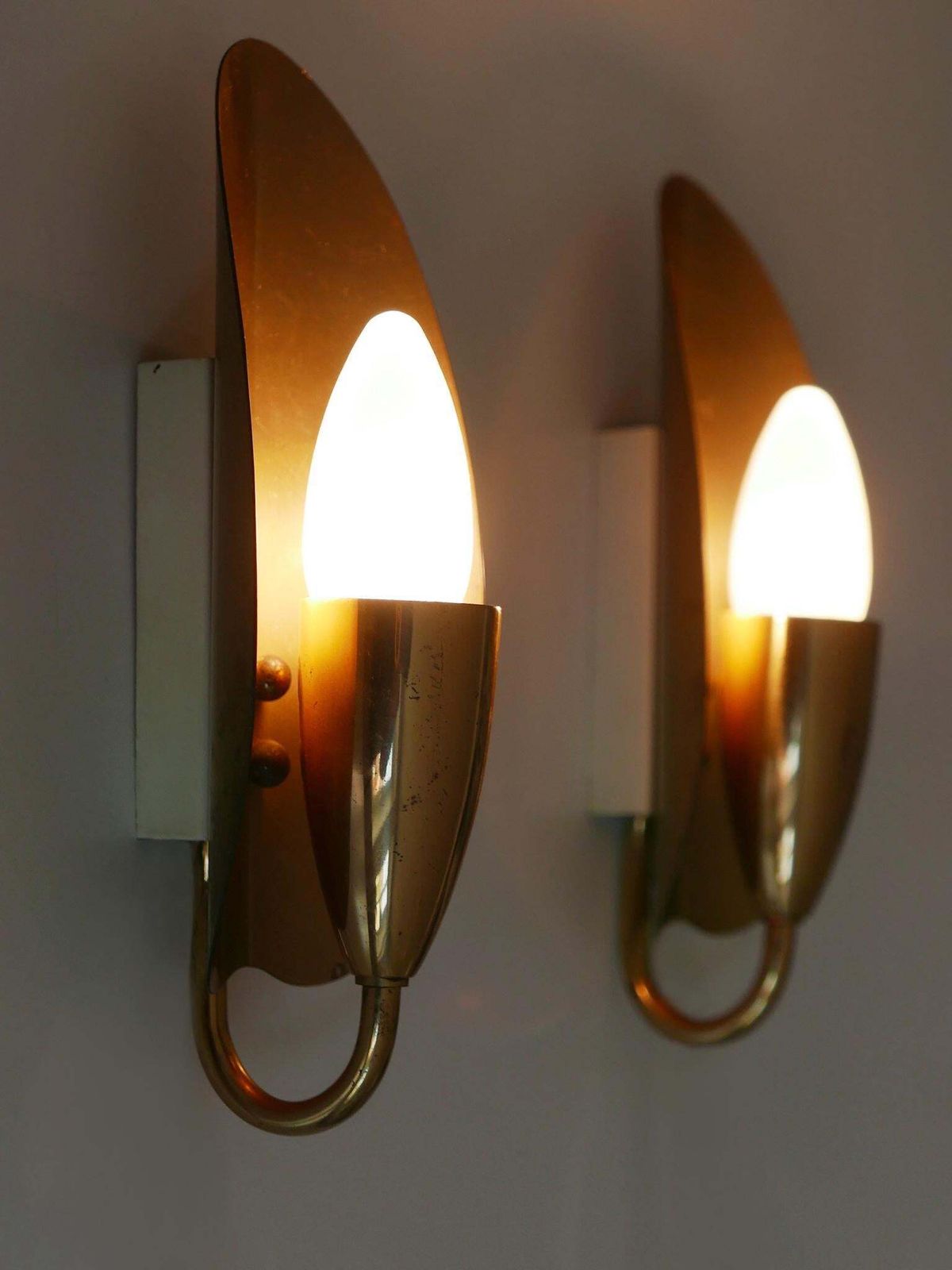 1213.0 Set Of Two Lovely Mid Century Modern Brass Sconces Or Wall Lamps Germany 1950s photo