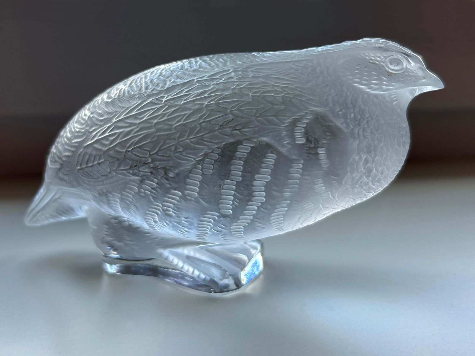 Beautiful & Highly Decorative Glass Quail Sculpture By Lalique France 1960s photo for sale