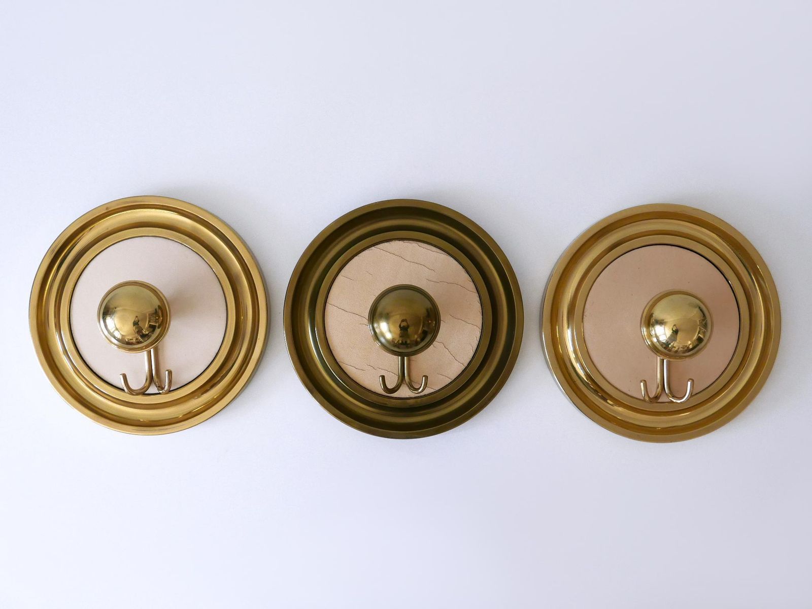 Set Of Three Large Mid Century Modern Brass Coat Hooks Or Wall Wardrobes 1960s photo furniture