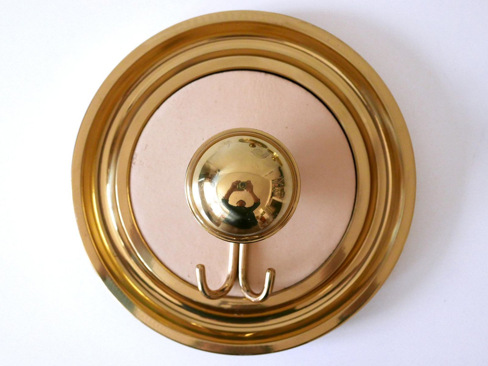 Set Of Three Large Mid Century Modern Brass Coat Hooks Or Wall Wardrobes 1960s photo for sale