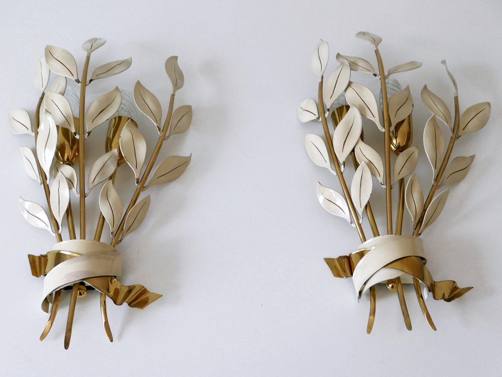 Set Of Two Rare 'Laurel Bouquet' Sconces By Vereinigte Werkstätten München 1950 photo for sale