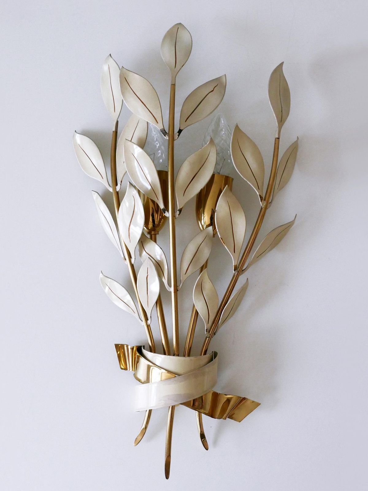 Set Of Two Rare 'Laurel Bouquet' Sconces By Vereinigte Werkstätten München 1950 photo vinterior