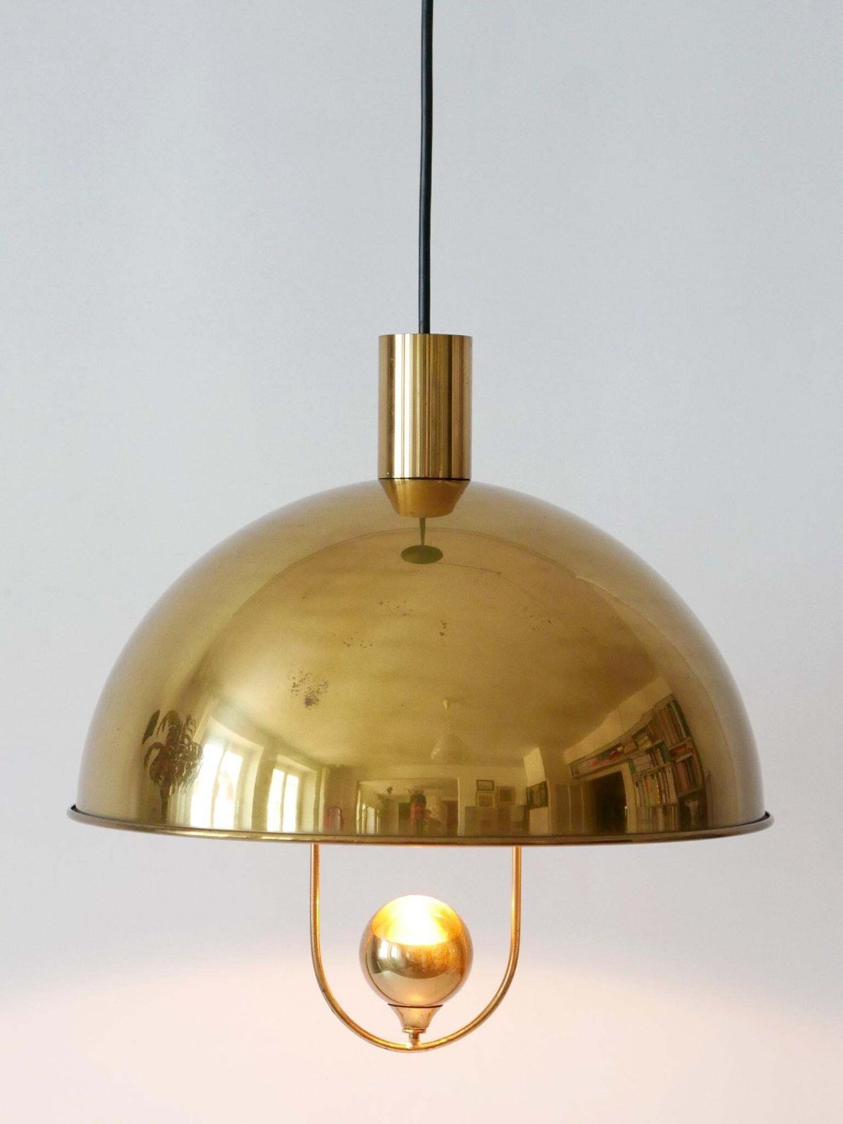 Elegant Mid Century Modern Brass Pendant Lamp By Florian Schulz Germany 1970s photo vinterior