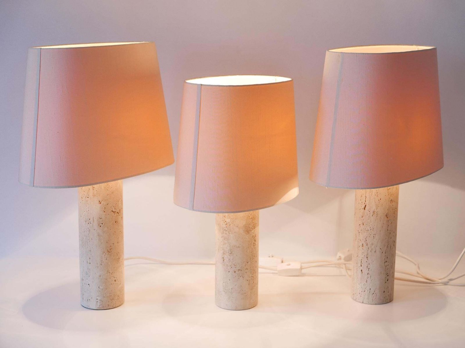 Lighting Set Of Three Elegant Mid Century Modern Travertine Table Lamps Italy 1960s photo