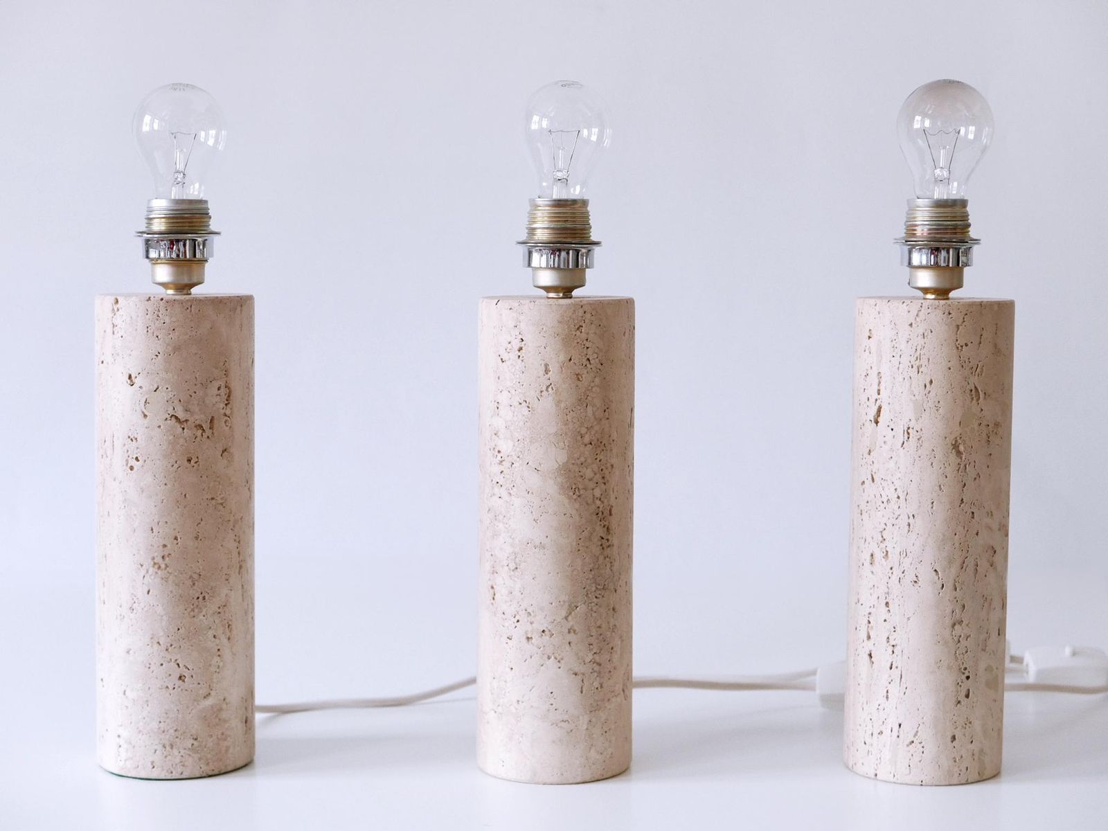 3984.0 Set Of Three Elegant Mid Century Modern Travertine Table Lamps Italy 1960s photo