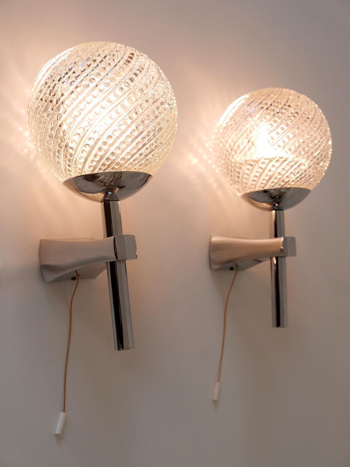 Set Of Two Lovely Mid Century Modern Textured Glass Sconces Or Wall Lamps 1970s photo vintage