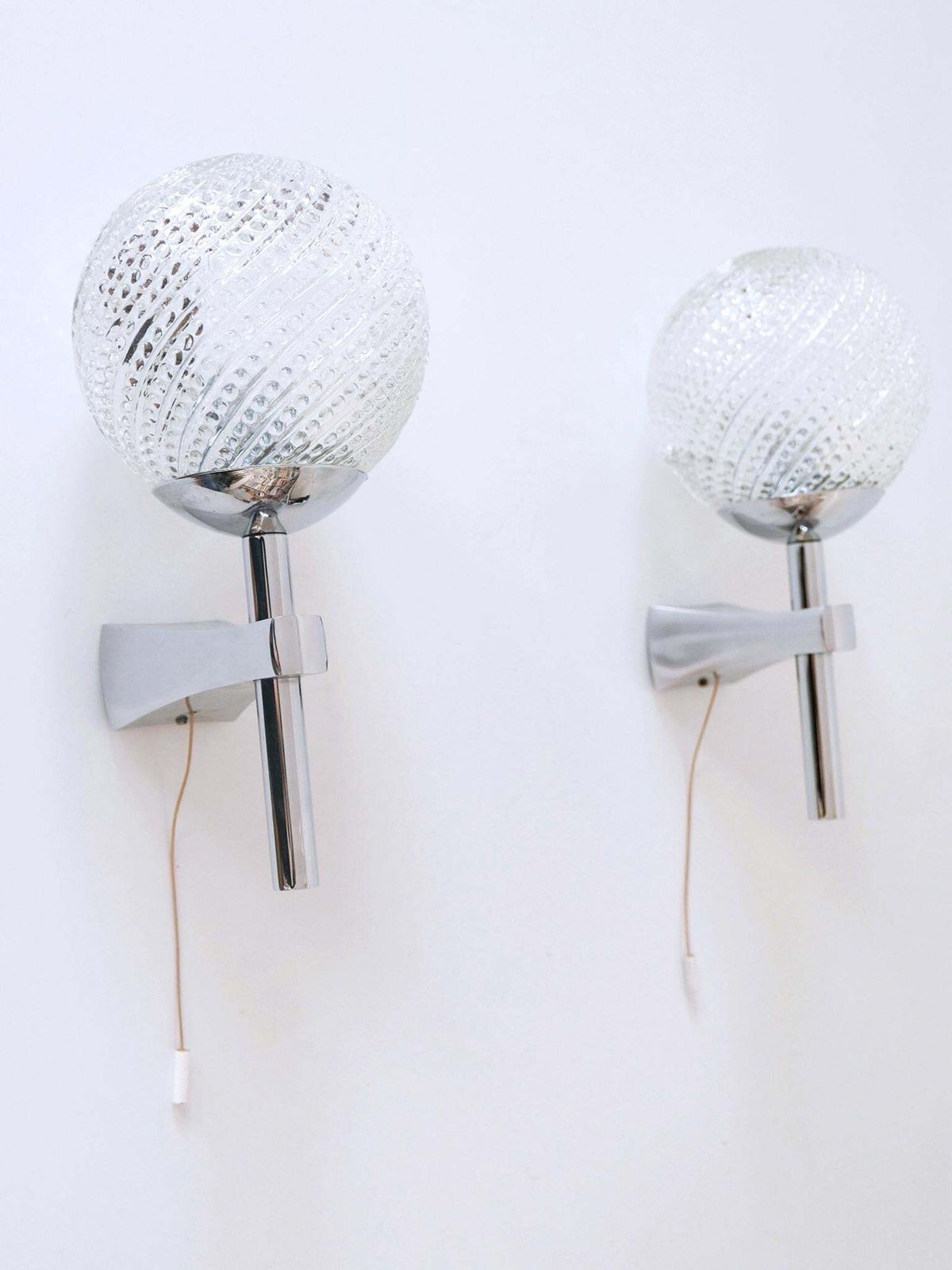 photo furniture Set Of Two Lovely Mid Century Modern Textured Glass Sconces Or Wall Lamps 1970s