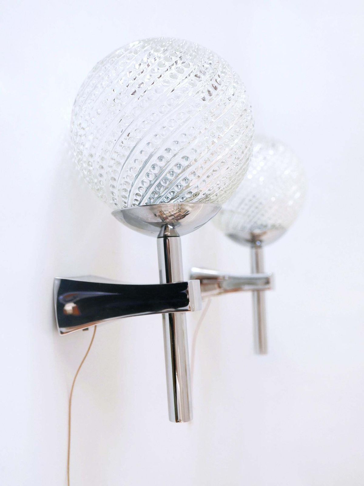 Lighting Set Of Two Lovely Mid Century Modern Textured Glass Sconces Or Wall Lamps 1970s photo