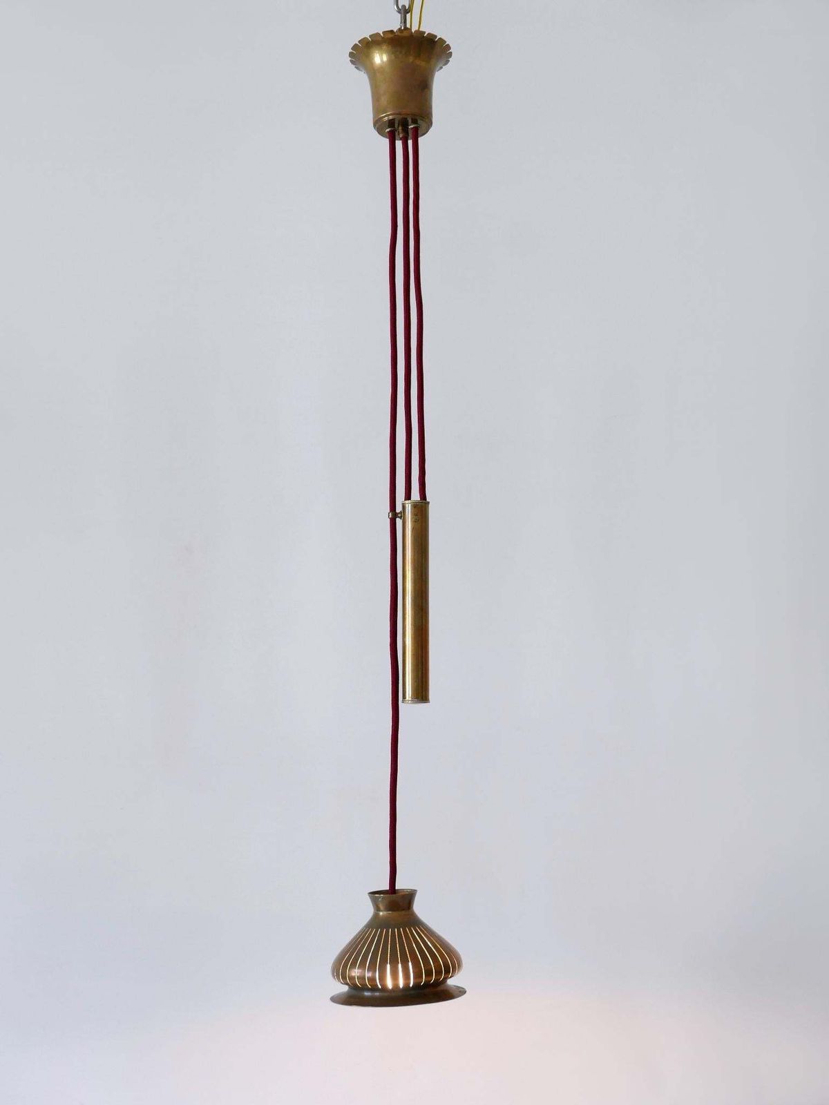 Extremely Rare Mid Century Modern Counterweight Brass Pendant Lamp Germany 1950s photo furniture
