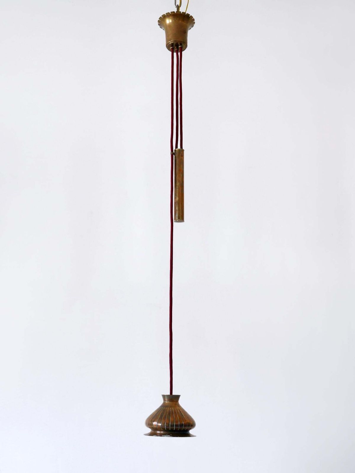 Extremely Rare Mid Century Modern Counterweight Brass Pendant Lamp Germany 1950s photo for sale