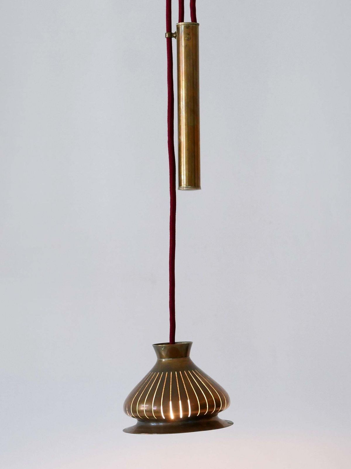 Extremely Rare Mid Century Modern Counterweight Brass Pendant Lamp Germany 1950s photo 4247.0
