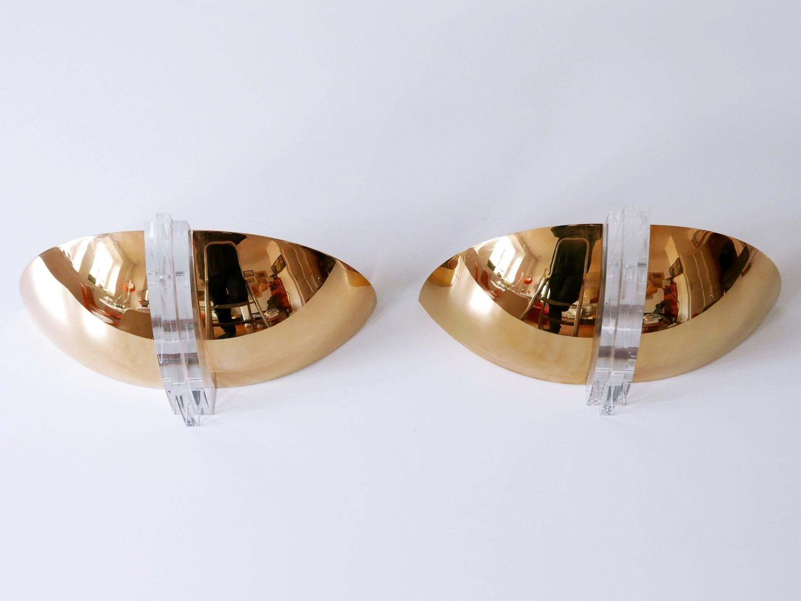 Set Of Two Elegant Gilt Brass & Lucite Sconces Or Wall Lights Germany 1980s photo 3097.0