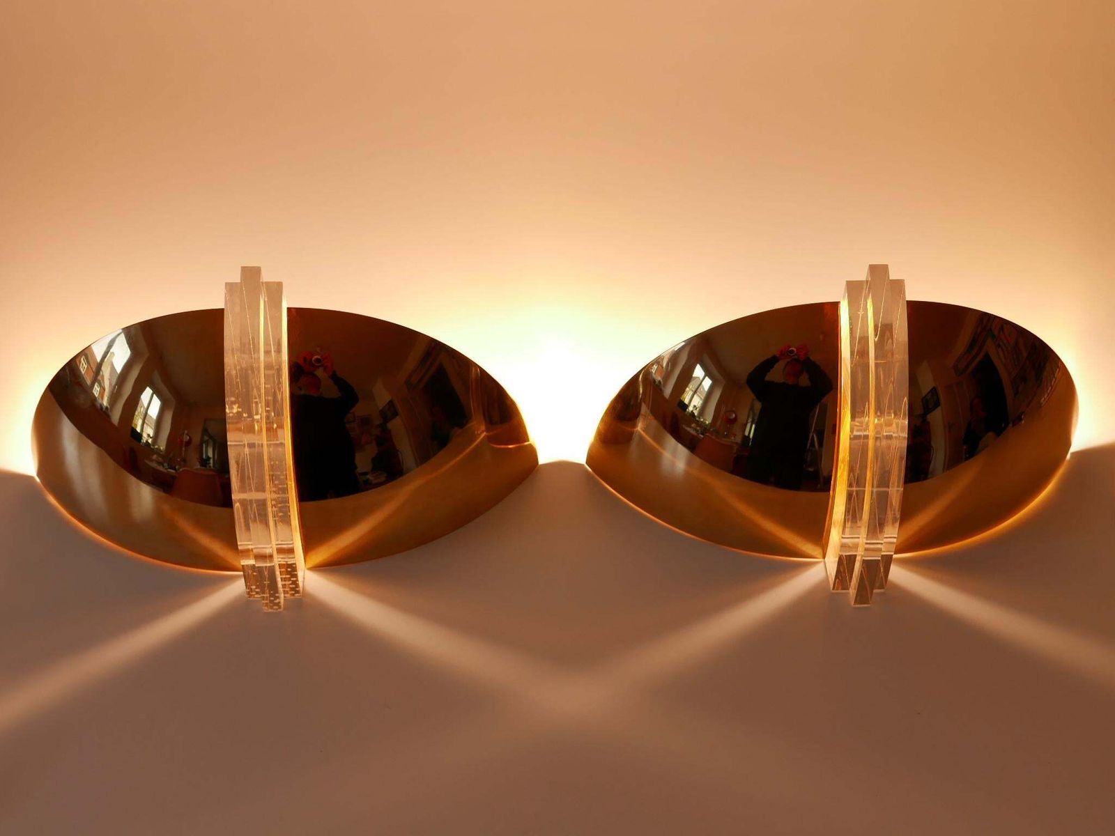 photo furniture Set Of Two Elegant Gilt Brass & Lucite Sconces Or Wall Lights Germany 1980s