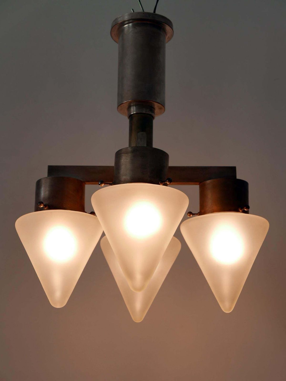 Elegant Four Flamed Art Deco Chandelier Or Ceiling Lamp Germany 1930s photo vinterior