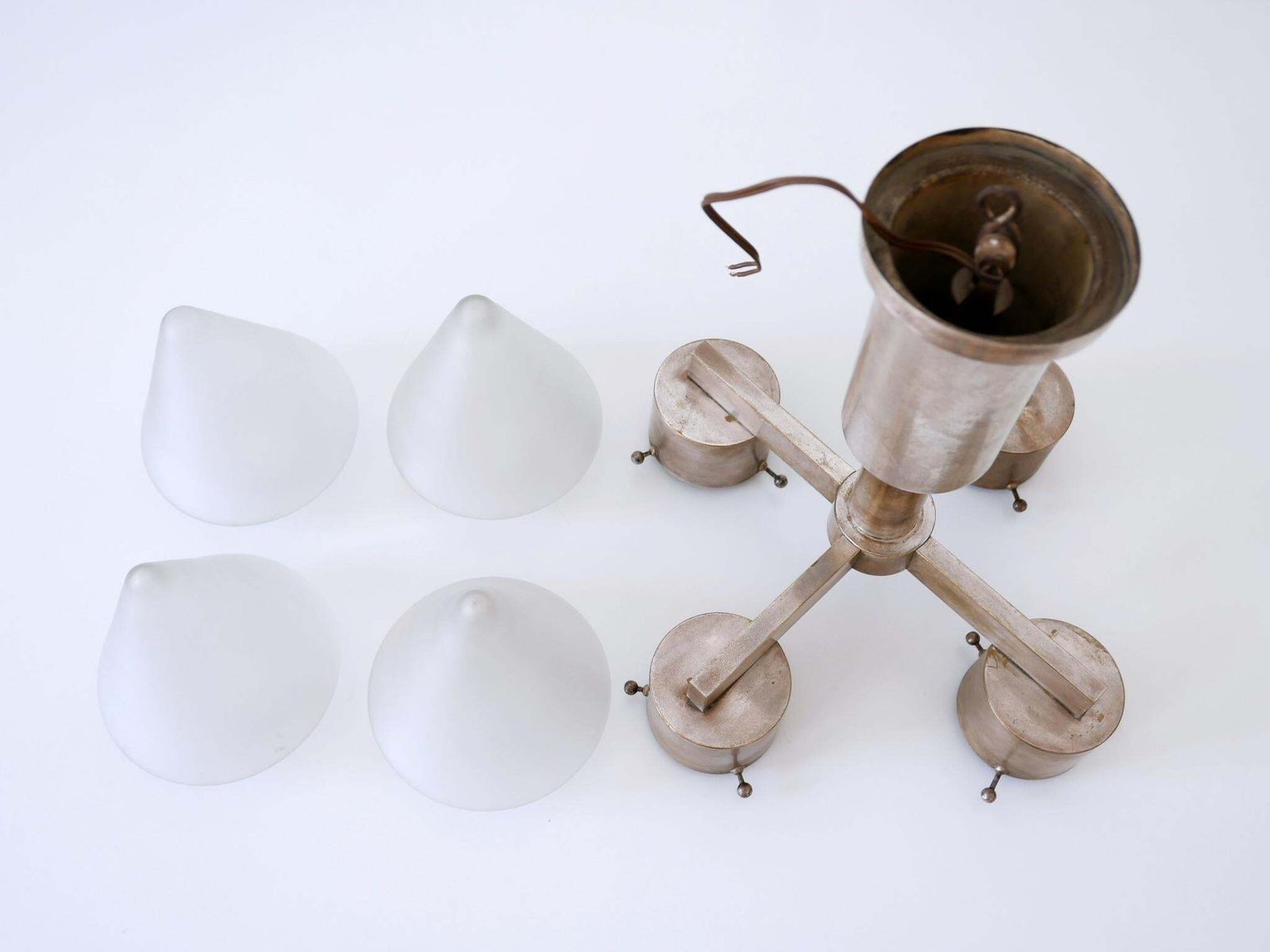 photo vintage Elegant Four Flamed Art Deco Chandelier Or Ceiling Lamp Germany 1930s