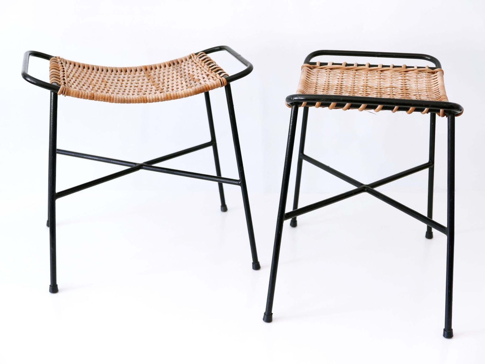 Set Of Two Lovely Mid Century Modern Rattan Stools Germany 1960s photo furniture