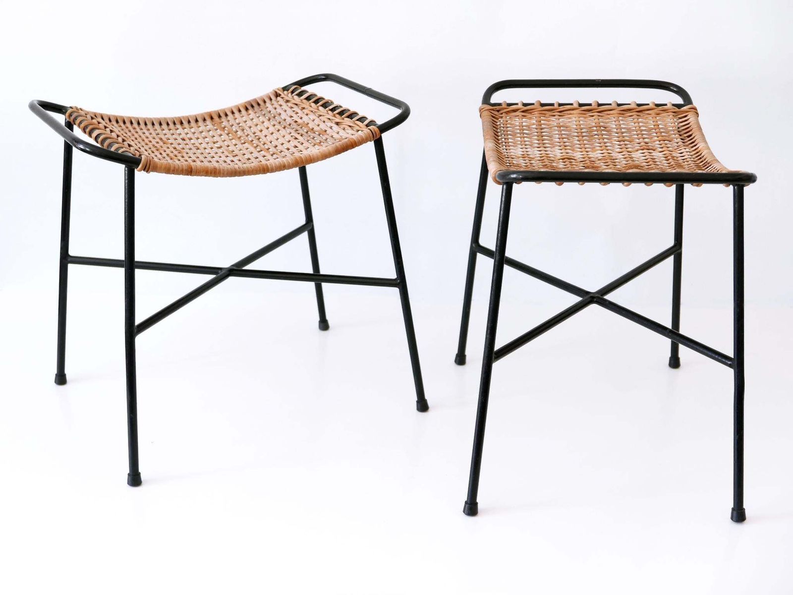 Set Of Two Lovely Mid Century Modern Rattan Stools Germany 1960s photo for sale
