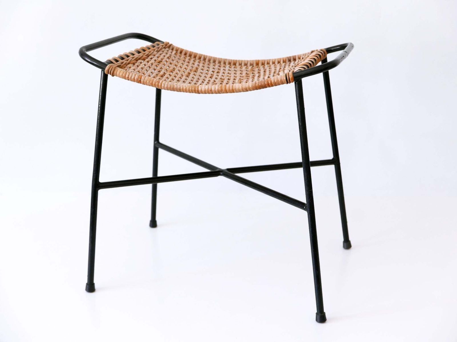 1386.0 Set Of Two Lovely Mid Century Modern Rattan Stools Germany 1960s photo