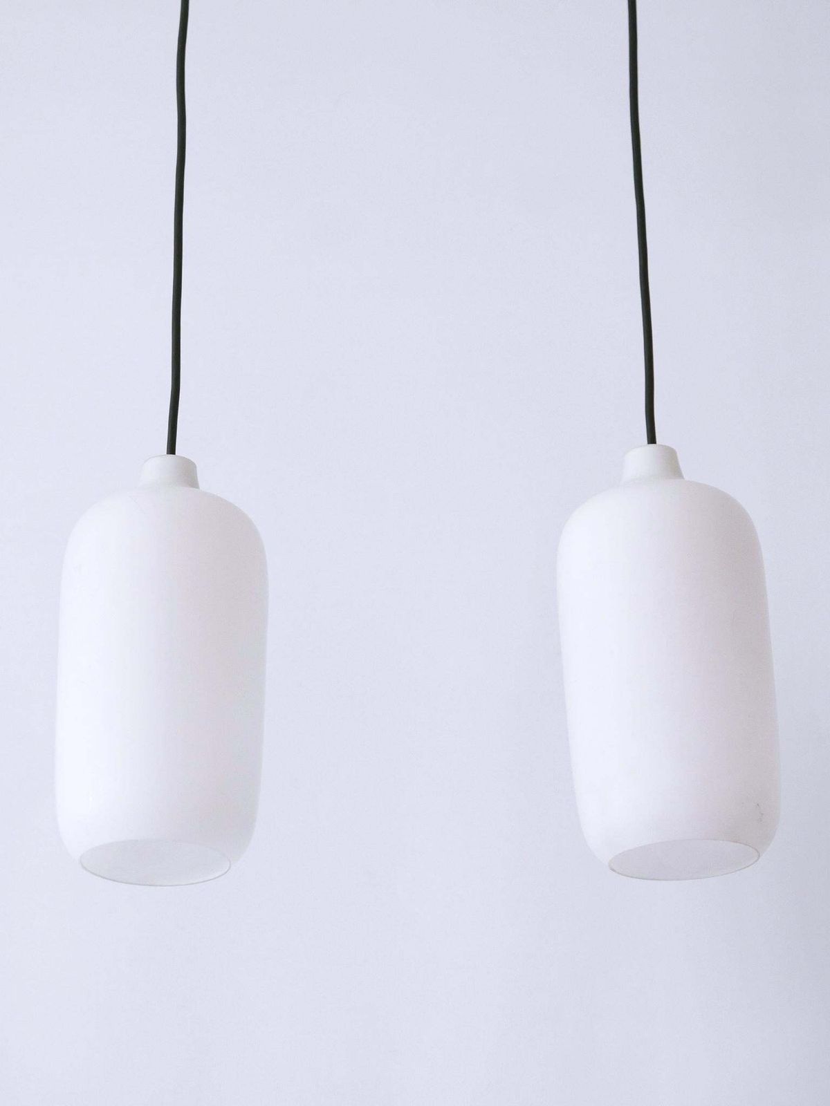 Set Of Two Elegant Scandinavian Opaline Glass Pendant Lamps 1960s photo vinterior