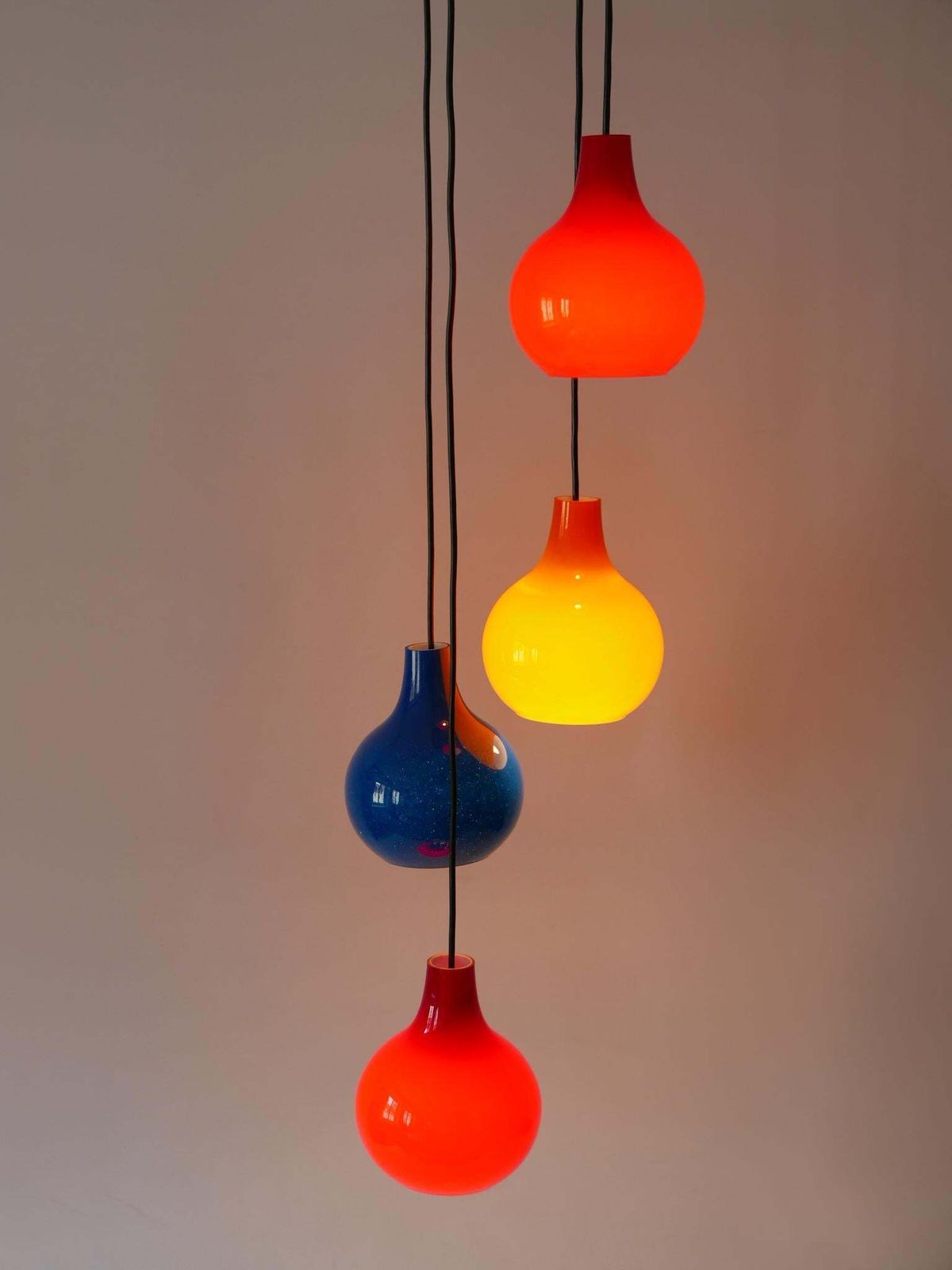 Amazing Four Flamed Cascading Pendant Lamp By Peill & Putzler Germany 1970s photo furniture