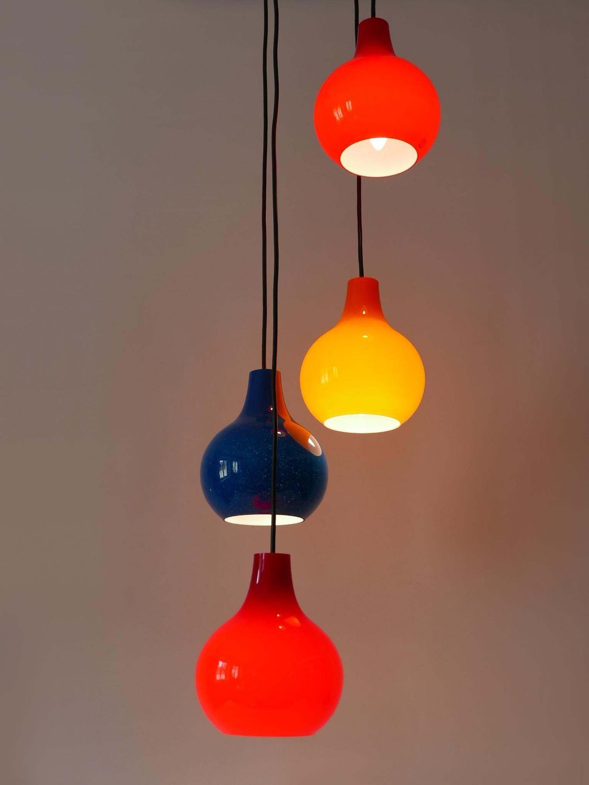 Amazing Four Flamed Cascading Pendant Lamp By Peill & Putzler Germany 1970s photo Lighting