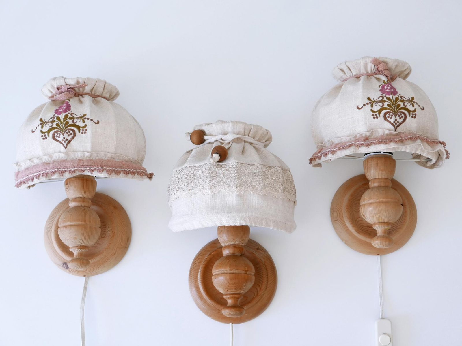 Set Of Three Mid Century Modern Pine Rustic Sconces Or Wall  Lamps Sweden 1960s photo for sale