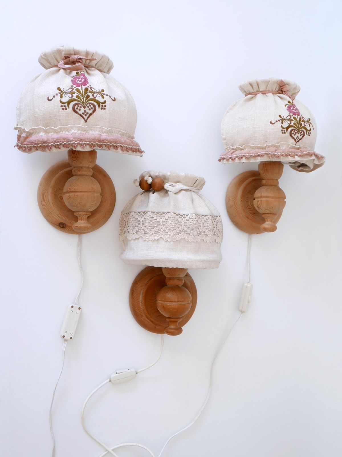 2921.0 Set Of Three Mid Century Modern Pine Rustic Sconces Or Wall  Lamps Sweden 1960s photo