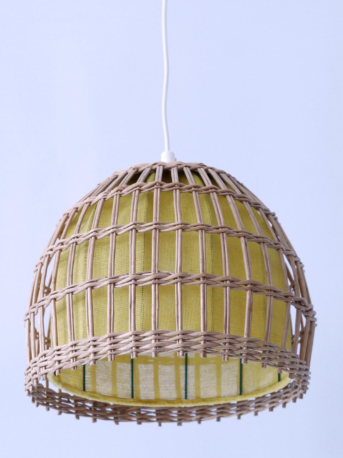 Mid Century Modern Rattan Pendant Lamp Or Hanging Light Germany 1960s photo vintage