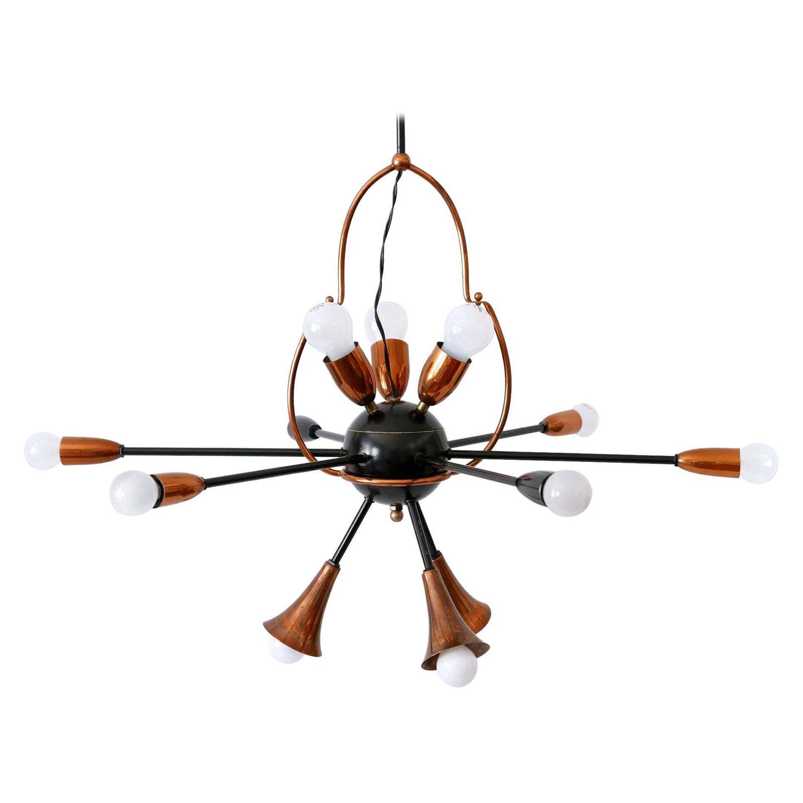 Exceptional Twelve Flamed Sputnik Chandelier Or Pendant Lamp Austria 1950s