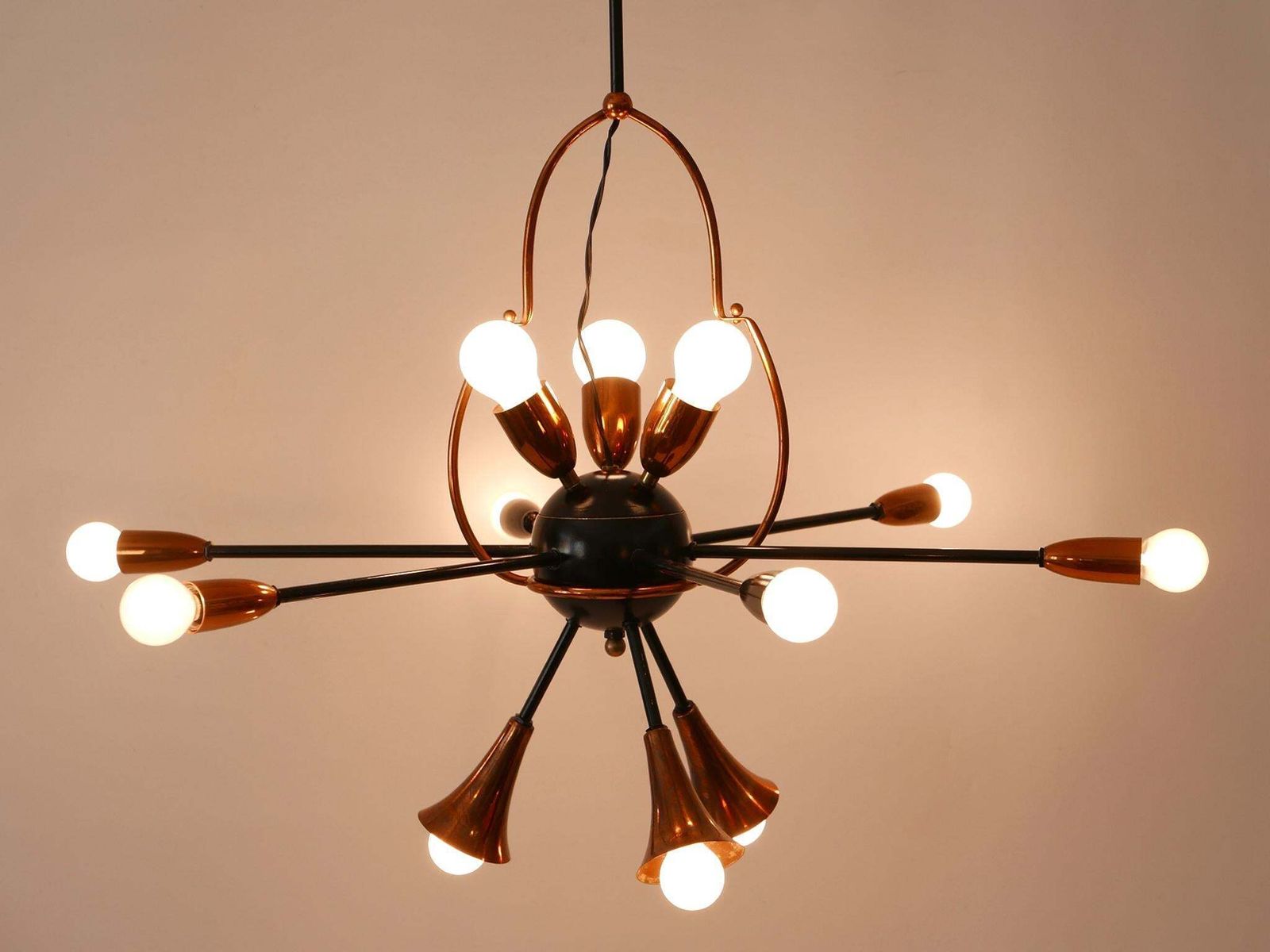 Exceptional Twelve Flamed Sputnik Chandelier Or Pendant Lamp Austria 1950s photo furniture