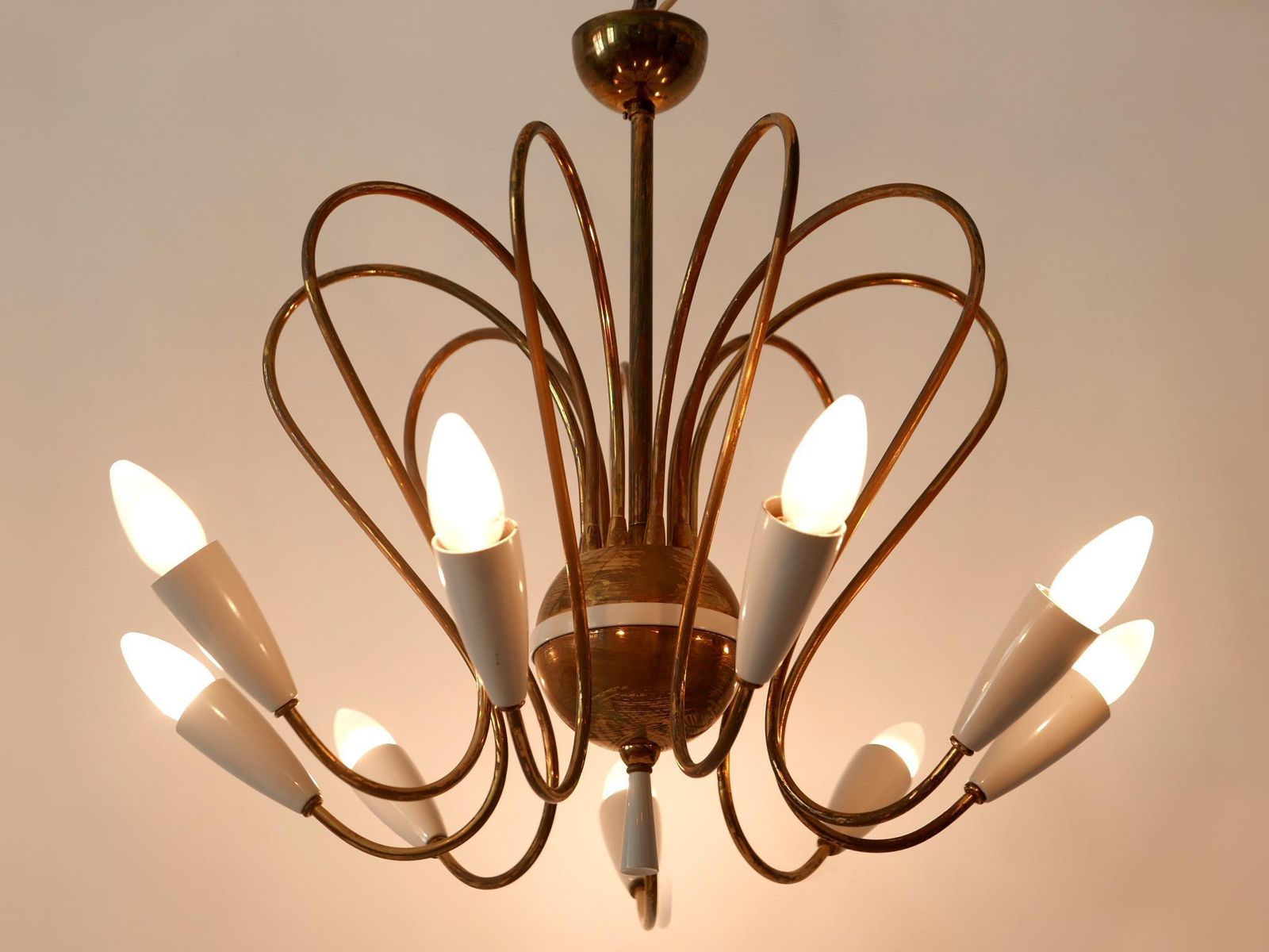 Rare Mid Century Modern Nine Flamed Sputnik Chandelier Or Pendant Lamp, 1950s photo vintage