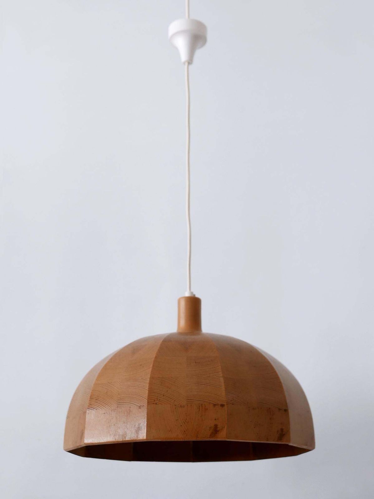 Rare Mid Century Modern Pine Wood Pendant Lamp Or Hanging Light Sweden, 1960s photo vinterior