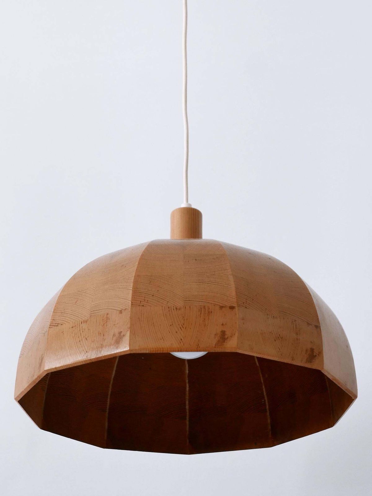 Lighting Rare Mid Century Modern Pine Wood Pendant Lamp Or Hanging Light Sweden, 1960s photo