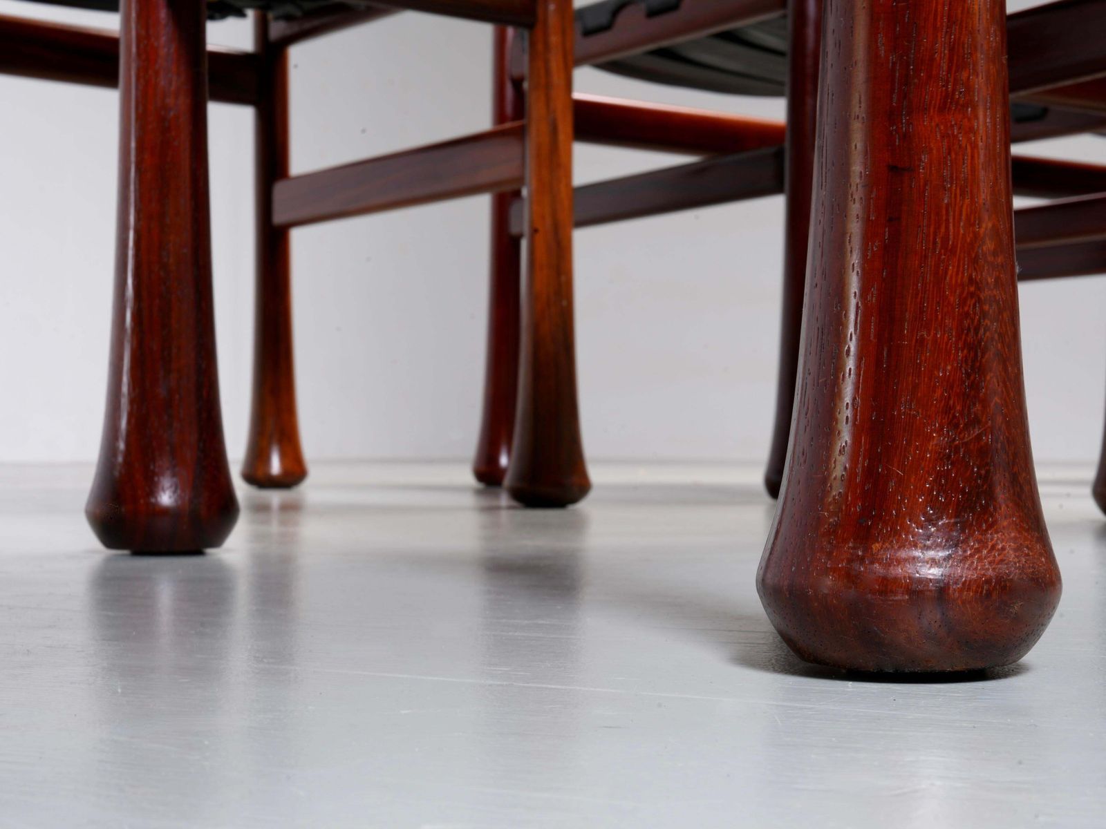 Furniture Set Of 6 Dining Chairs By Luciano Frigerio In Wood And Leather, Italy, 1970's photo