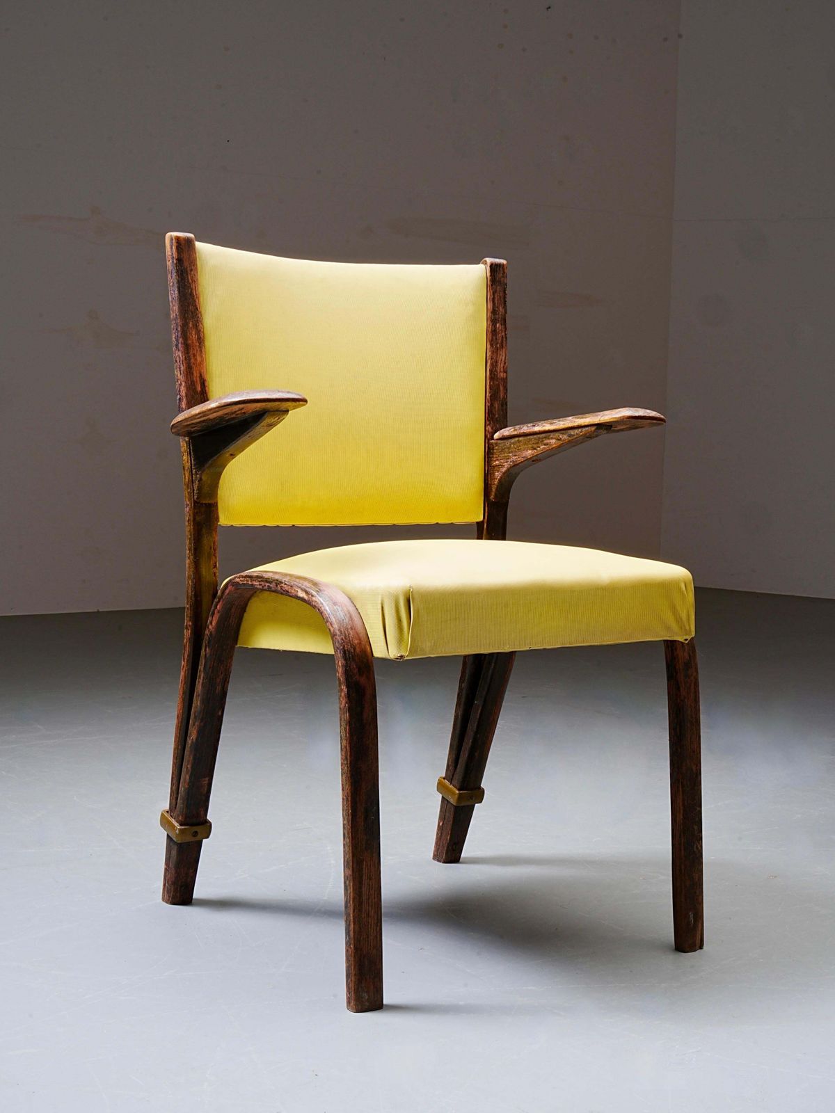 French Chair In Wood And Yellow Upholstery, France, 1950's photo furniture