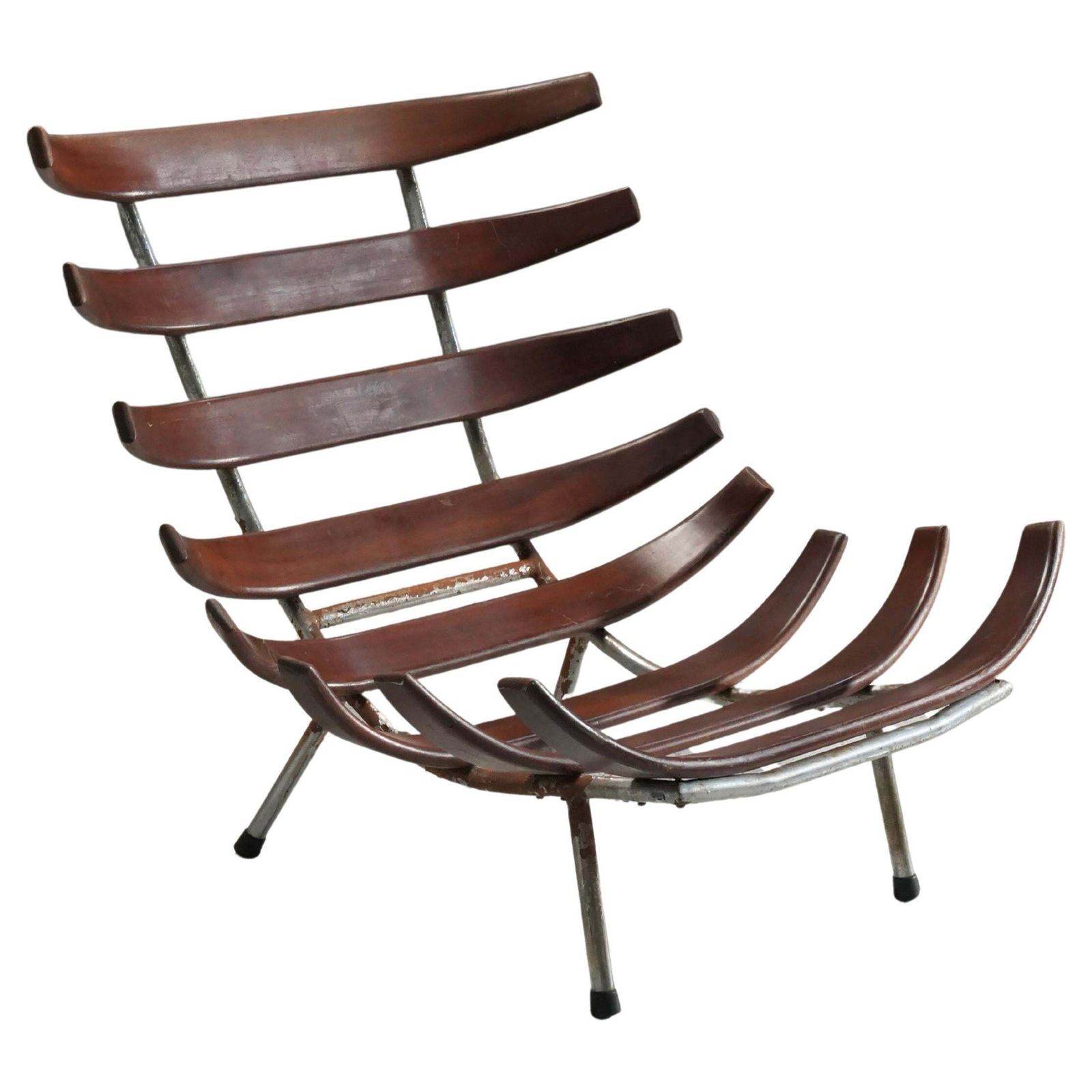 Rib Chair In Teak And Metal, Brazil, 1950's
