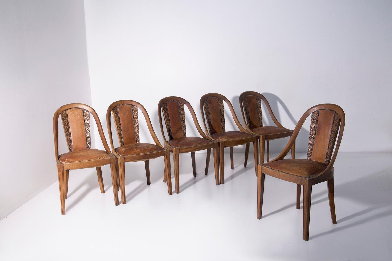 Set Of Six Art Nouveau Style Chairs With Grape Wood Inlays photo furniture