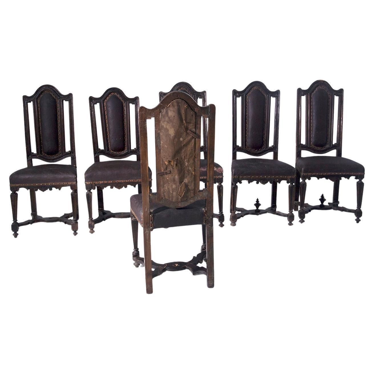 Set Of Six Antique Italian 17th 18th Century Rocchetto Chairs