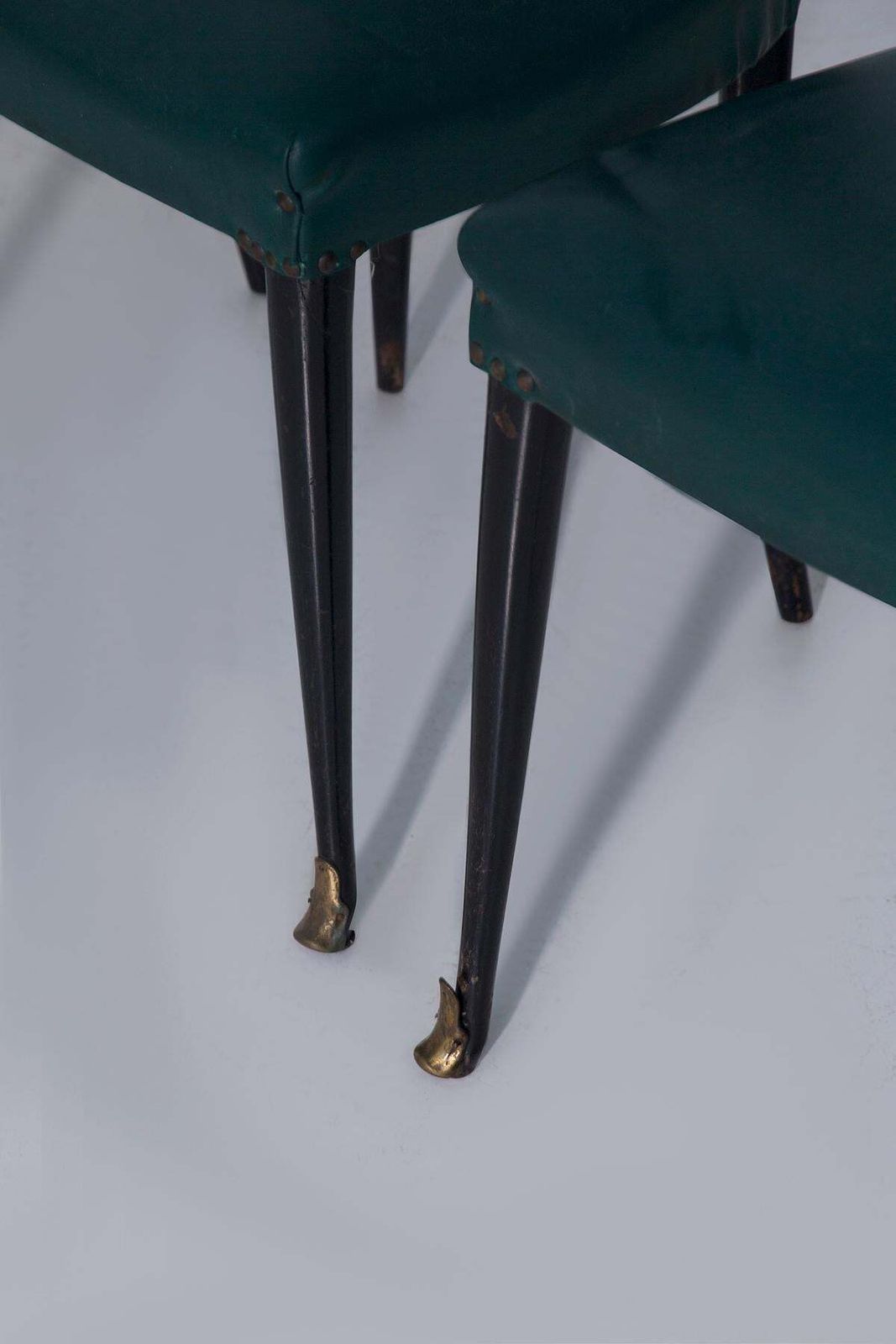 Elegant Set Of Six Italian Made Chairs In Green Leather photo buy