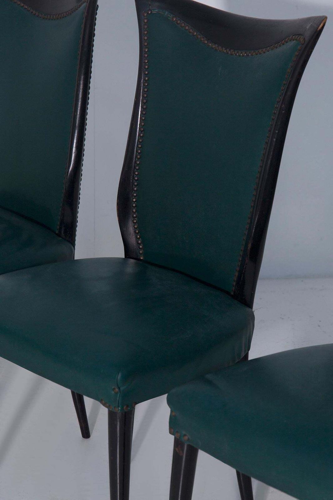 photo for sale Elegant Set Of Six Italian Made Chairs In Green Leather