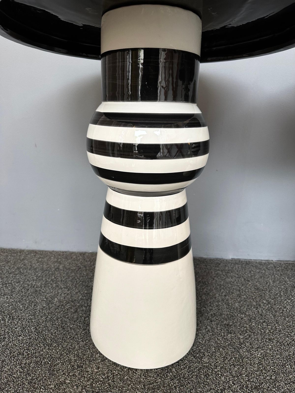 Furniture Contemporary Pair Of Black And White Ceramic Stripe Side Tables. Italy photo