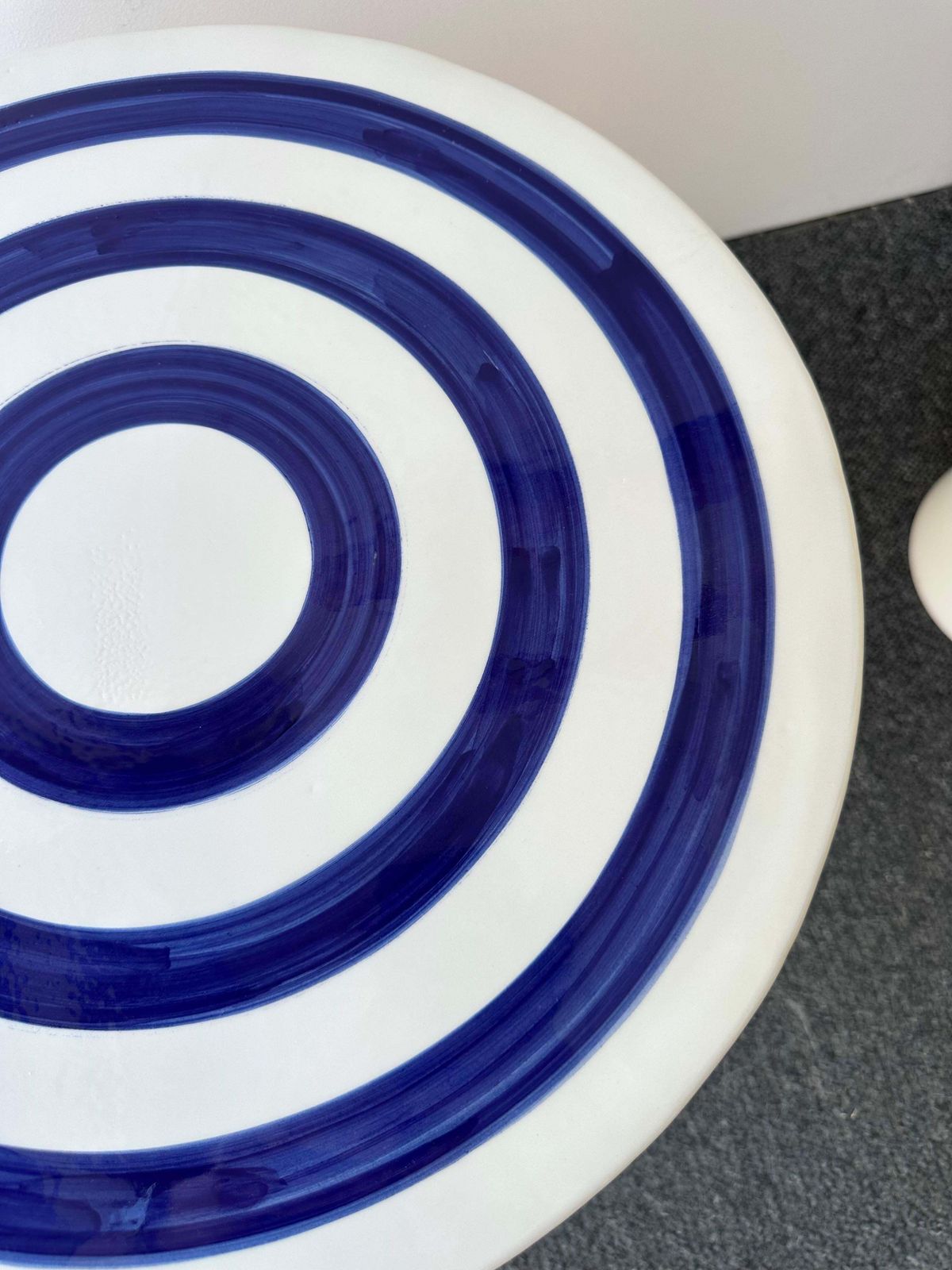 Contemporary Pair Of Blue And White Ceramic Stripe Side Tables. Italy photo buy