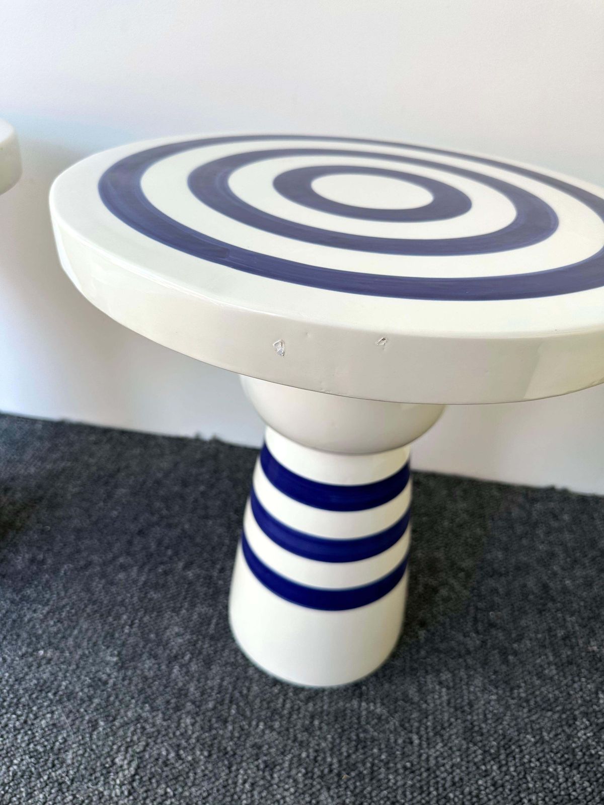 photo vinterior Contemporary Pair Of Blue And White Ceramic Stripe Side Tables. Italy