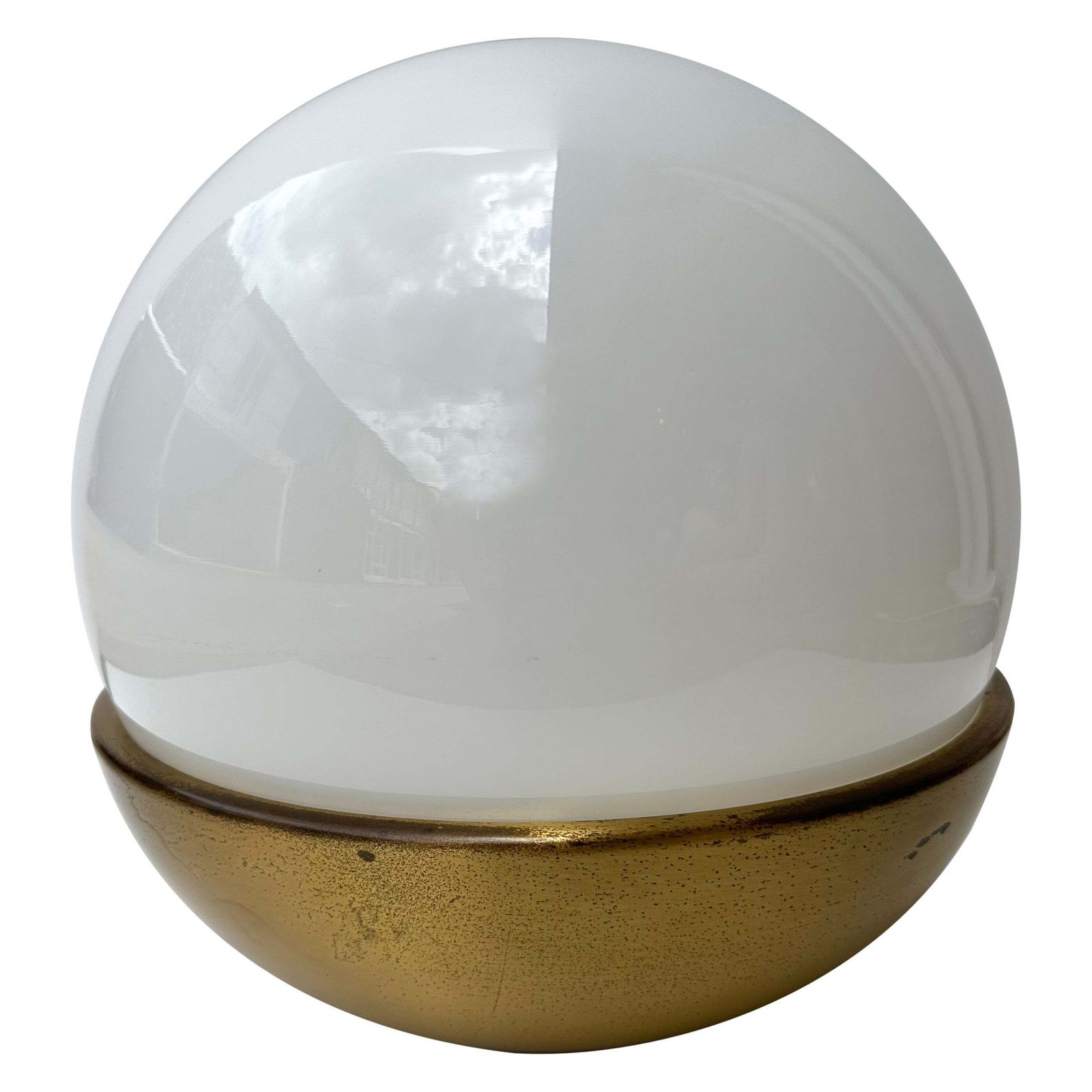 Ball Lamp Brass And Opaline Murano Glass.  Italy, 1970s