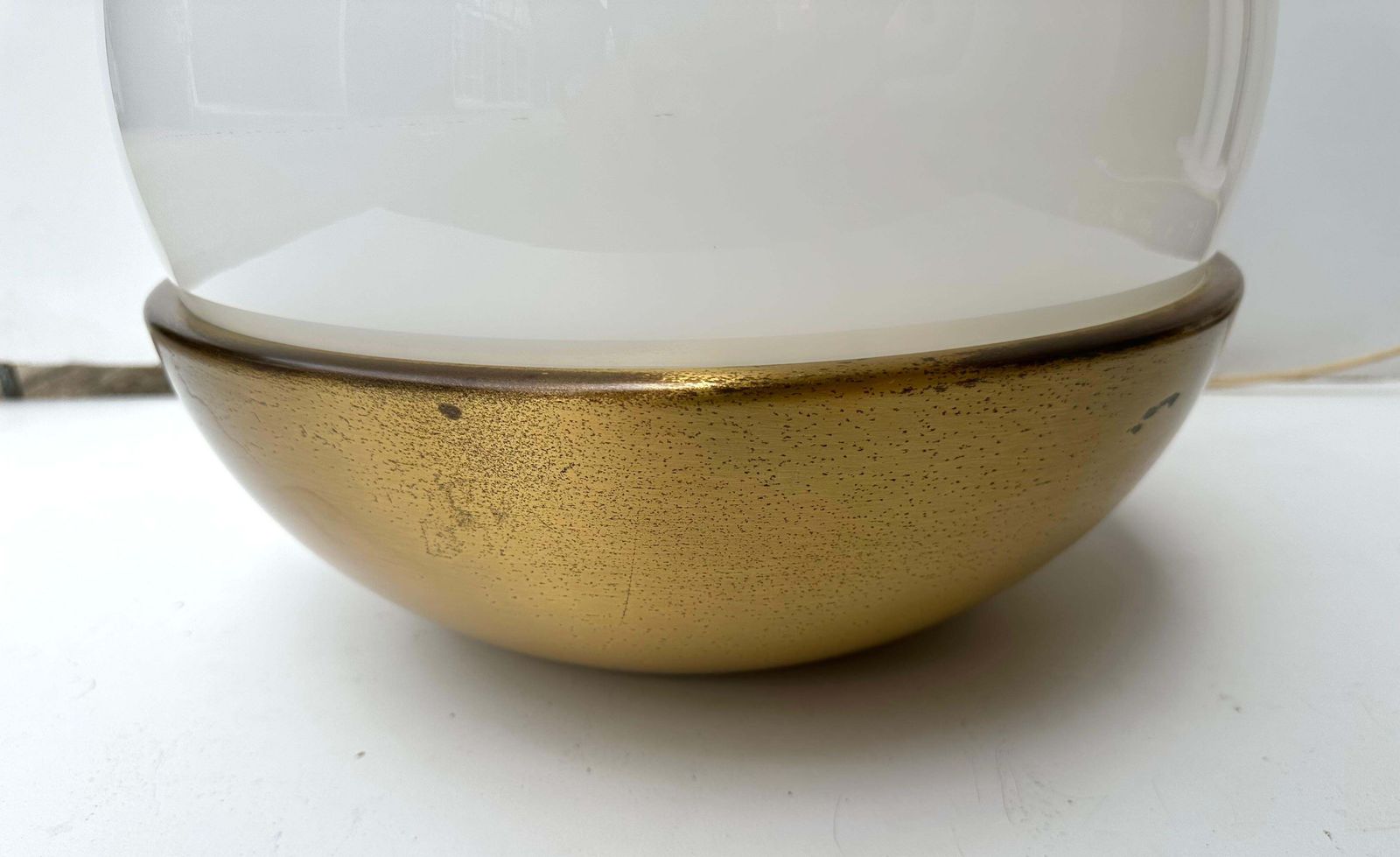 Ball Lamp Brass And Opaline Murano Glass.  Italy, 1970s photo Lighting